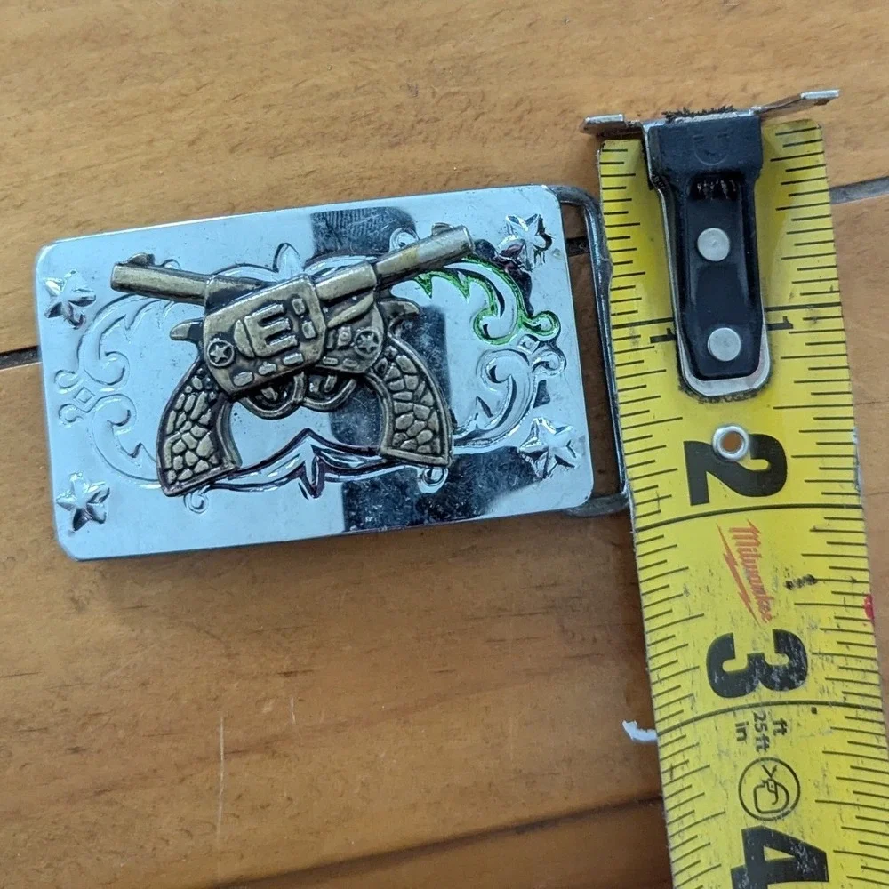 Western Cowboy Double Guns Western Belt‎ Buckle Silver Tone Vintage